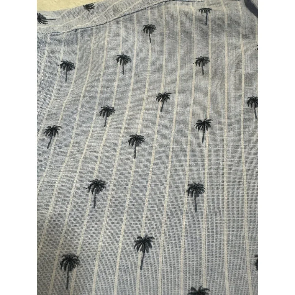 U.S. Polo Assn. Men's Polo Shirt Medium Blue White Stripes Palm‎ Trees